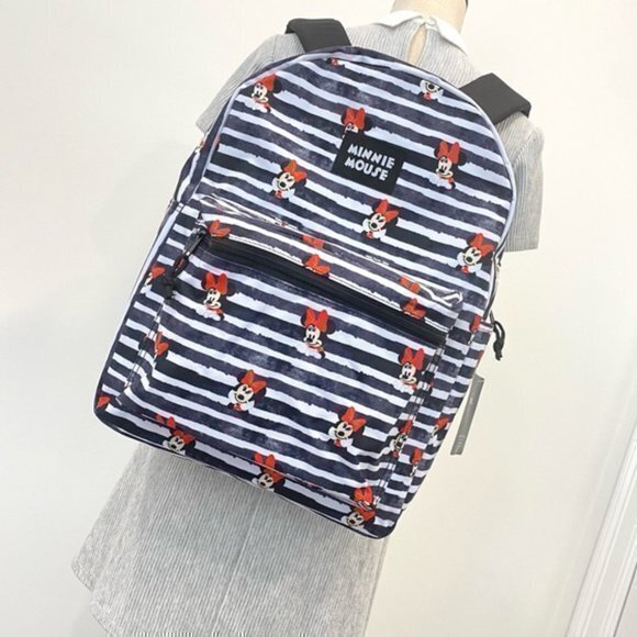 COPY - Disney Minnie Mickey Mouse Black White StripedBackpack Bag